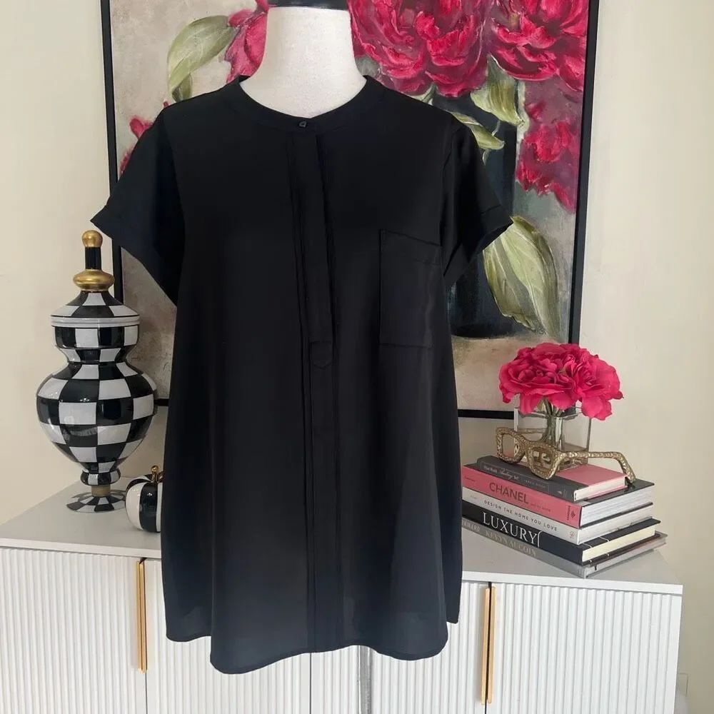 Simply Vera Vera Wang Women's Oriental Tunic Short Sleeve Blouse Black Size XL